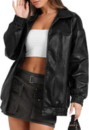 Women’s Oversized Faux Leather Motorcycle Jacket
