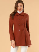 Women’s Brown Peter Pan Collar Double-Breasted Pea Coat
