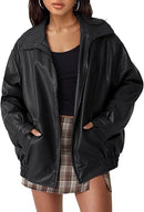 Women's EZau208 Oversized Vegan Leather Jacket