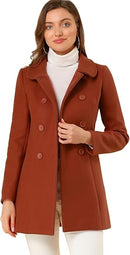 Women’s Brown Peter Pan Collar Double-Breasted Pea Coat