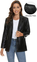 Women’s Black Oversized Faux Leather Blazer Jacket