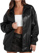 Women’s Oversized Faux Leather Motorcycle Jacket