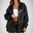 Women’s Oversized Faux Leather Motorcycle Jacket