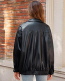 Women’s Oversized Faux Leather Moto Biker Jacket