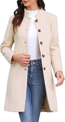Women’s Mid-Length Winter Pea Coat | Stand Collar Overcoat