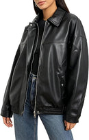 Women’s Oversized Faux Leather Moto Biker Jacket
