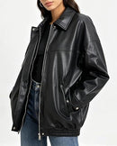 Women’s Oversized Faux Leather Moto Biker Jacket