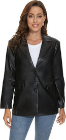 Women’s Black Oversized Faux Leather Blazer Jacket