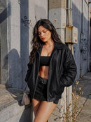Women's EZau208 Oversized Vegan Leather Jacket