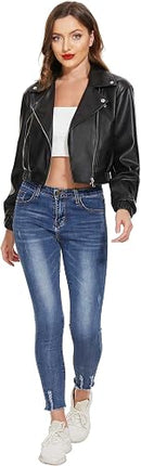Women’s Black Faux Leather Motorcycle Blazer Jacket