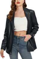 Women’s Black Oversized Faux Leather Blazer Jacket