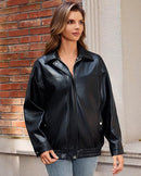 Women’s Oversized Faux Leather Moto Biker Jacket