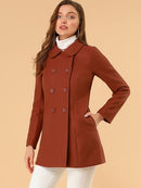 Women’s Brown Peter Pan Collar Double-Breasted Pea Coat