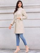 Women’s Mid-Length Winter Pea Coat | Stand Collar Overcoat