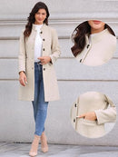 Women’s Mid-Length Winter Pea Coat | Stand Collar Overcoat