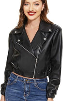 Women’s Black Faux Leather Motorcycle Blazer Jacket
