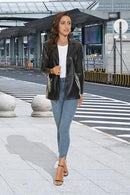 Women’s Black Oversized Faux Leather Blazer Jacket
