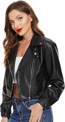 Women’s Black Faux Leather Motorcycle Blazer Jacket