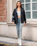 Women’s Oversized Faux Leather Moto Biker Jacket